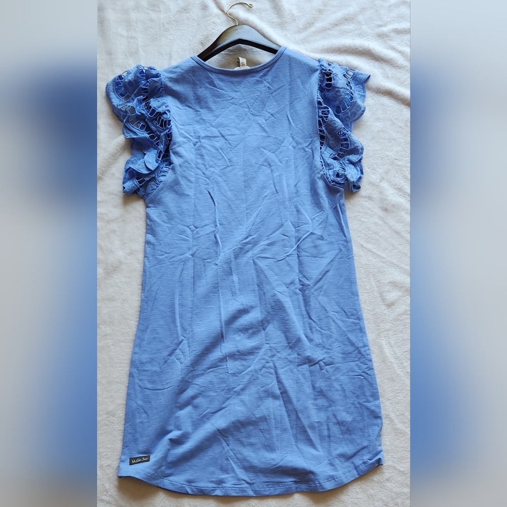 NWT Matilda Jane Ruffled Blue Mini Dress With Flutter Eyelet Sleeves - Picture 4 of 4